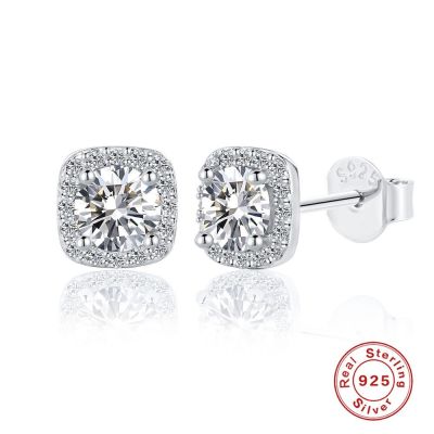 KOJ 0.5CT Square Bag D Color Moissanite Stud Earrings 925 Sterling Silver Versatile Jewelry Fashion Earrings Band CertificateTH