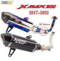 ท่อไอเสียรถจักรยานยนต์สำหรับ YAMAHA Xmax 300 Xmax 250 2017-2023 ปลายท่อกลางหน้าท่อไอเสียแบบสวมข้อศอกคอท่อเชื่อมสแตนเลสพร้อมเซ็นเซอร์ O2 X-Max Xmax300 Xmax250 Xmax400