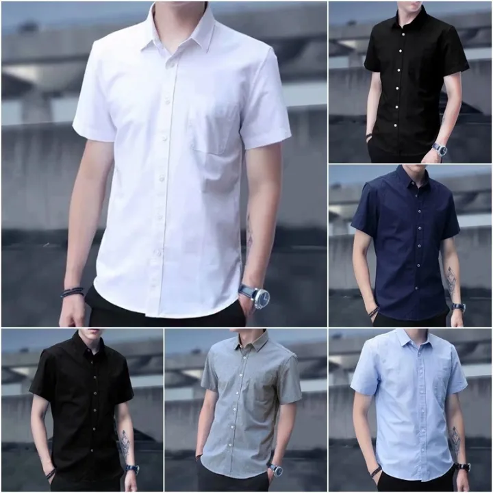 ❣♈ white polo for men plus size，[M-5XL] Loose Business Oxford Workwear Dress  Fashion korean short sleeves oversized plain color t shirts tops | Lazada PH