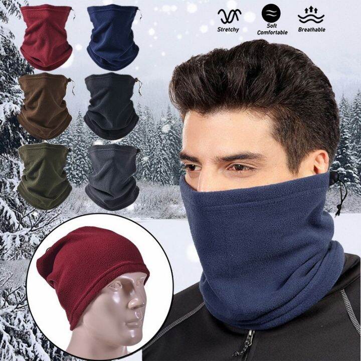 windproof-ใบหน้าปกขี่จักรยานผ้าพันคอขนแกะคออุ่น-drawstring-สำหรับผู้ชายผ้าพันคอหน้ากากสีทึบผ้าพันคออเนกประสงค์