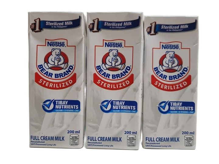 Nestle Bear Brand Sterilized Milk Full Cream Milk 12 Pieces X 200 Ml