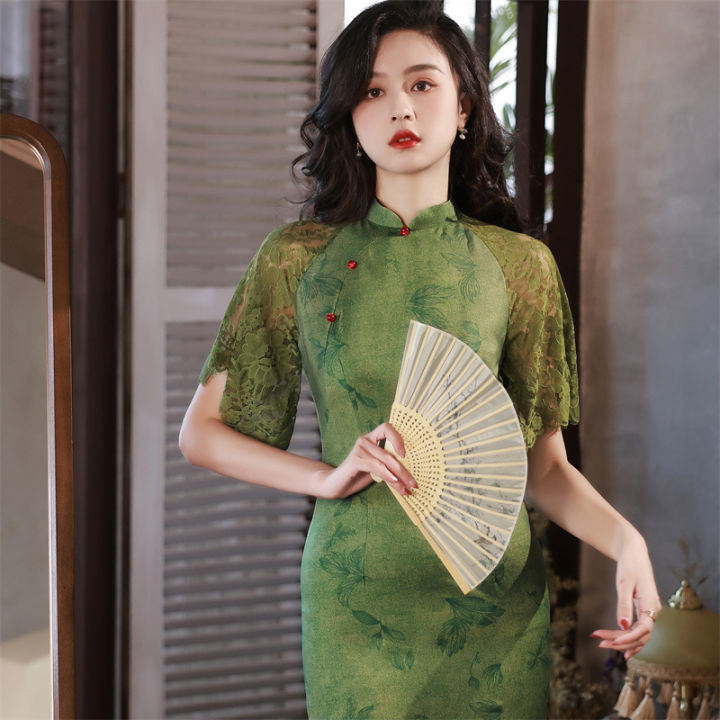 2022ที่อุดมไปด้วยซาติน-feifei-แขน-cheongsam-นางฟ้ากระโปรงย้อนยุคปรับปรุงเก่าเซี่ยงไฮ้-cheongsam-สาวหนุ่ม