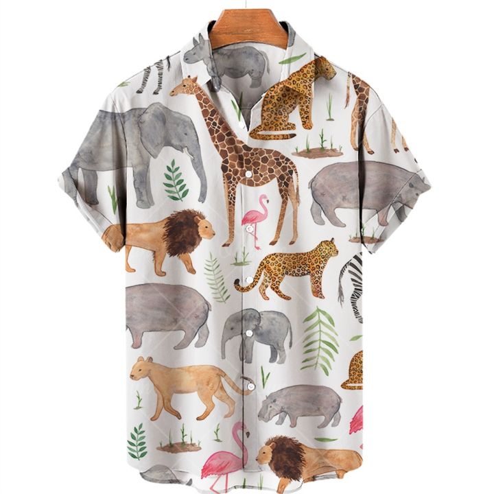 เสื้อเชิ้ตฮาวายพิมพ์ลายสัตว์3d-ใหม่สำหรับฤดูร้อน2023ของแท้เสื้อเชิ้ตติดกระดุมคอทรงหลวมแฟชั่นอเมริกันเสื้อผ้าขนาดใหญ่