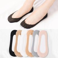 5Pairs Women Invisible Boat Socks Breathable Silicone Non-slip Ultra-thin Sock Slippers High Quality Elastic Ice Silk Low Sox Socks Tights