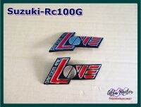 SUZUKI RC100G SIDE COVER EMBLEM LH&amp;RH SET "GOLD" (L. 9cm.) #สัญลักษณ์ข้อความ LOVE ข้างฝากระเป๋าซ้าย-ขวา สีแดงขอบทอง (ยาว 9 ซม) สินค้าคุณภาพดี