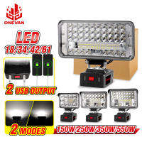 จัดส่งจากกทม ไฟฉายไฟทำงาน led 18v ONEVAN 150/250/350/550W LED Dual Usb ทำงานไฟฉายไฟฉายไฟฟ้าสปอตไลแบบพกพาแบบ เอาท์พุทกลางแจ้งตั้งแคมป์โคมไฟสำหรับ