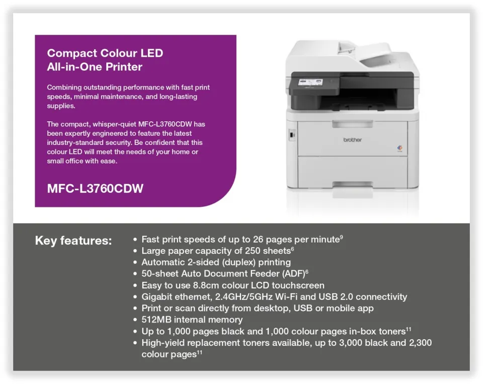Brother DCP-L3550CDW All-in-One Wireless Laser Printer A4 - Print