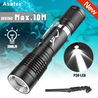 Asafee 300LM P20 LED Diving Torch D135 use18650 battery fixed focus can be Diving within 10 meters compact and portable flashlight IPX8 Waterproof