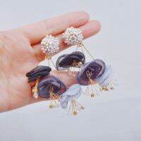 MWsonya Fashion Palace Style Korean Flowers Dangle Earrings for Women Pearl Crystal Holiday Earrings Jewelry Gifts