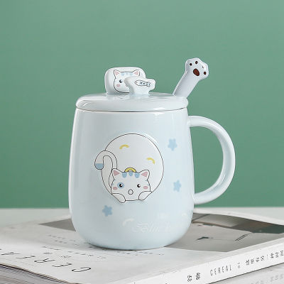 Mobile Phone Holder Mug With Lid Spoon Creative Personality Cartoon Cat Ceramic Cup Office Ins Home Coffee Cup