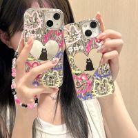 เคสฝาหลังรูปแมวน่ารัก Iphone 14 13 12 Pro Max 11เคสรูปหัวใจพร้อมสร้อยข้อมือมุกรูปการ์ตูน