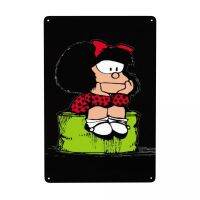 Mafalda คิดโลโก้โลหะ Retro Quino การ์ตูนการ์ตูนดีบุกตกแต่งโลโก้ Plaques Pub Cafe Yard Man Cave Bar ผนังอาร์ตเดคโค 20 * 30 ซม