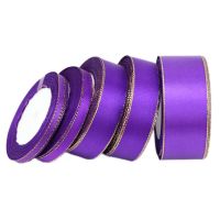 ；‘。、’ (25 Yards/Roll) Purple  Edge Satin Rion Wholesale Handmade DIY Gift Christmas Rions (6/10/20/25/40Mm)