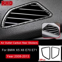 2pcs Real Carbon Fiber Car Central Dashboard Air Conditioning Outlet Frame Sticker For BMW X5 E70 X6 E71 2008-2013 Accessories