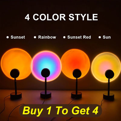 4 in 1 Rainbow Sunset Projector LED Night Light Sun Projection USB Table Lamp for Bedroom Bar Coffee Shop Wall Decoration Light