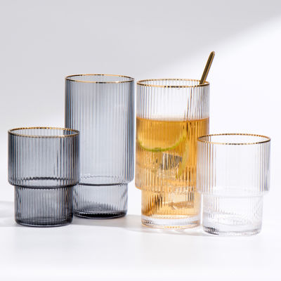380200ml Nordic Vertical Pattern Glass Water Cup Crystal Glass Latte Coffe tail Cup Phnom Penh Glass Drinking Cups