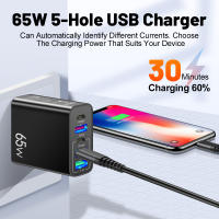 Muti 5พอร์ต Type C Charger 65W PD USB Fast Charging Charger ศัพท์มือถือ Quick Charging Wall Charger สำหรับ Samsung