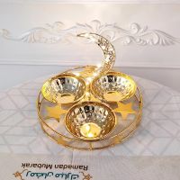 Eid Mubarak Metal Gold Nuts Tray With Light Ramadan Decor for Home Eid Al Adha Islamic Ramadan Kareem Muslim Festival Ornament Drawstring Bags