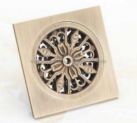 4 Inch Square Antique Brass Flower Carved Art Drain Bathroom Shower Waste Drainer Bhr020 Traps Drains