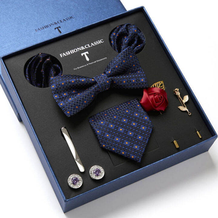 100-silk-handmade-7-5cm-wide-tie-sets-blackbluered-mens-neck-tie-hankerchiefs-amp-cufflinks-amp-tie-clip-with-pin-in-box