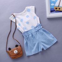 Children Summer Girls Clothes Kids Girls Bowknot Vest T-shirts + Shorts Outfits