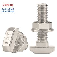 M5 M6 M8 T Bolt Screw and Hexagon Flange Nuts Nickel Plated for 20/30/40/45 Series European Standard T-Slot Aluminum Profile Hand Tool Parts Accessori