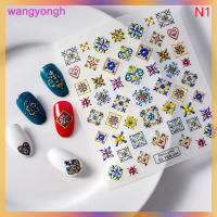 wangyongh 1แผ่น Retro NAIL foils Transfer สติ๊กเกอร์สติ๊กเกอร์โบฮีเมียดอกไม้ชาติพันธุ์เล็บศิลปะ