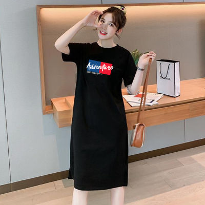 เดรสยาวเสื้อยืดแฟชั่นผู้หญิงสไตล์เกาหลี คอกลมแขนสั้น เนื้อผ้ายืดหยุ่นดี แนวหวานสดวัยรุ่นน่ารักQ11(จัดส่งโดยKerry)