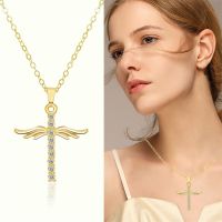 Fashion Gold/Silver/Rose Gold Color Angle Wings Cross Crystal Pendant Necklace Lovers Rhinestone Cross Necklaces Party Jewelry