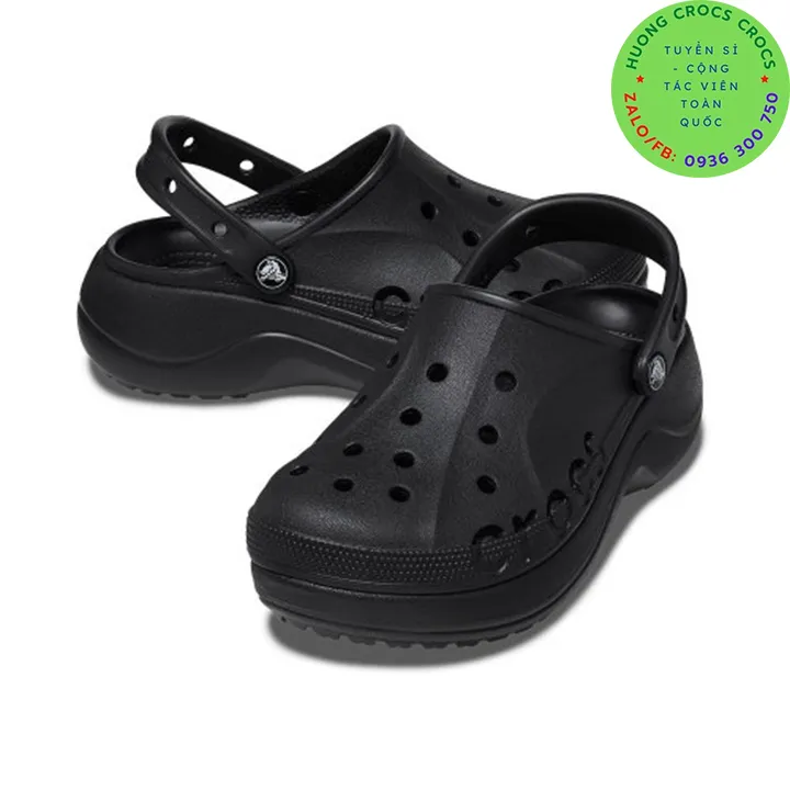 DÉP SỤC ĐẾ XUỒNG NHỰA ĐI MƯA CROCS BAYA CLOG ĐẾ CAO 5CM CHO NỮ MÀU ĐEN tặng  kèm 10 charm ngẫu nhiên 