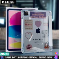 เคส iPad ของ KENKE อะคริลิคสมาร์ทเคสพร้อมที่ใส่ดินสอ for iPad Air 4 2020 Air 5 2022 M2 Pro 11 นิ้ว iPad 7 8 9 th gen iPad 10 mini 6 case HD DIY โปร่งใสพร้อมฟังก์ชันป้องกันการบิดงอ ขาตั้ง Trifold น้ำหนักเบาบางเฉียบ เคสใส Apple II การชาร์จดินสอ