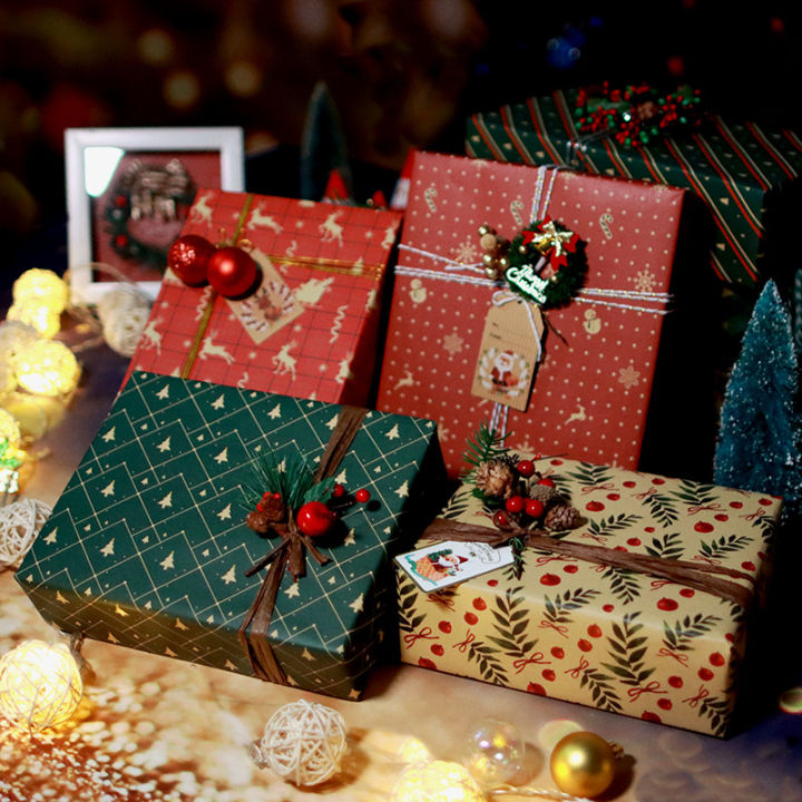 free-shipping-กระดาษห่อของขวัญคริสต์มาสหนังสีเหลืองเกล็ดหิมะซานต้ากระดาษของตกแต่งต้นไม้คริสต์มาสลาย