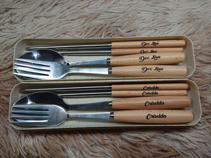 PERSONALIZED SPOON AND FORK WITH CHOPSTICKS (LASER ENGRAVED) Lazada PH