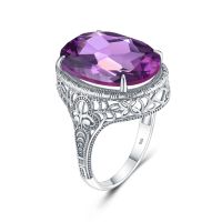 Ring Women Silver 925 Amethyst Rings Real Sterling Silve 925 Prong setting Oval Amethyst Gemstone Female Wedding Fashion Jewely