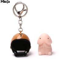 1Set Squishy Dingding Toy Keychains Helmet Squeeze Stress Reliever Decompression Sensory Penis Dick Shape Cool Interesting Gift