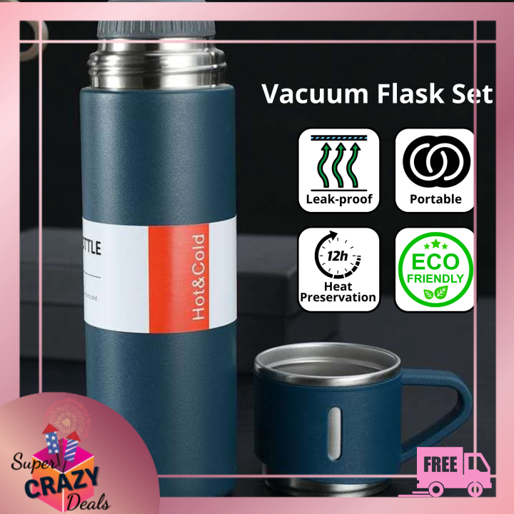 3-Piece Set 304 Stainless Steel Vacuum Flask 500ML Portable