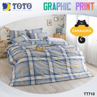 TOTO (ชุดประหยัด) ชุดผ้าปูที่นอน+ผ้านวม ลายกราฟฟิก Graphic TT710 สีน้ำเงิน #โตโต้ 3.5ฟุต 5ฟุต 6ฟุต ผ้าปู ผ้าปูที่นอน ผ้าปูเตียง ผ้านวม กราฟฟิก