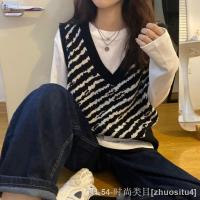 ❉▤ Zebra Knitted Sweater Womens Vest Design Sense 2023 Spring Autumn and Winter New Retro Short Waistcoat