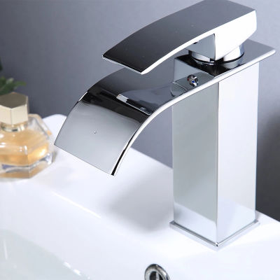 Bathroom Basin Faucet Waterfall Deck Mounted Cold And Hot Water Mixer Tap Brass Chrome Vanity Vessel Sink Crane Wash Hand Grifo