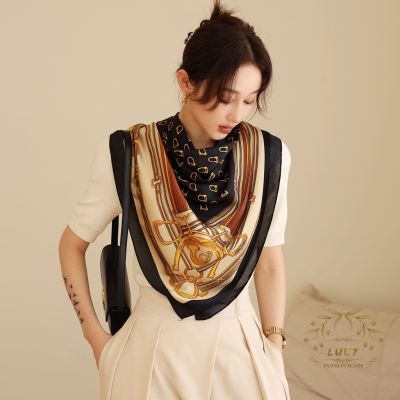 LUCY Fashion Scarf 110 * 110cm square scarf womens shawl letter printed scarf imitation silk scarf large square scarf