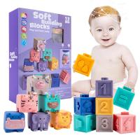 6/12pcs 3D Silicone Building Blocks Soft Ball Kid Rubber Bath Cube Baby Sensory Toys Building Silicone Blocks Grasp Toy Baby Toy