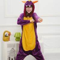 [COD] autumn and winter cartoon one-piece pajamas male female dinosaur cat animal home service suit