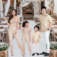 ชุดไทยประยุกต์ ชุดไทย  Bussaba Jumpsuit สีทอง ชุดครอบครัว ชุดไทยจัมพ์สูท ชุดไทยแม่ลูก จัมพ์สูทผ้าไทย ชุดไทยกางเกง โจงกระเบนเด็ก Thai Costume Pants