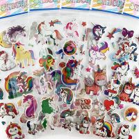 6 Sheets/set 3D Cartoon Stickers Waterproof Bubble PVC Cute Unicorn Sticker Toy For Kids Girls Boys Gift