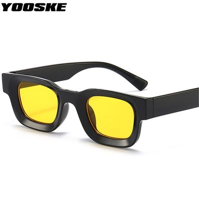 YOOSKE 2022 New Small Sunglasses Men Women Vintage Square Sun Glasses Brand Designer Concave Mirror Yellow Eyewear Shades UV400