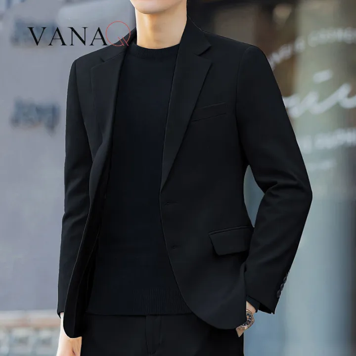 Vanaq Men'S Suit Casual Korean Slim Small Suit Coat Pure Black Business Formal  Suit Top | Lazada Ph