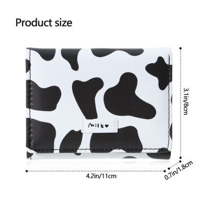 YVETTE Coin Purse Purse PU Leather Card Holder Wallet Cow Print Tri-folded Small Cartoon Bag