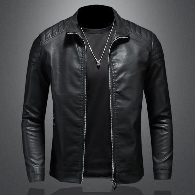 Mens standing collar jacket motorcycle clothing fashion trend personalized leather mens jacket new 2023