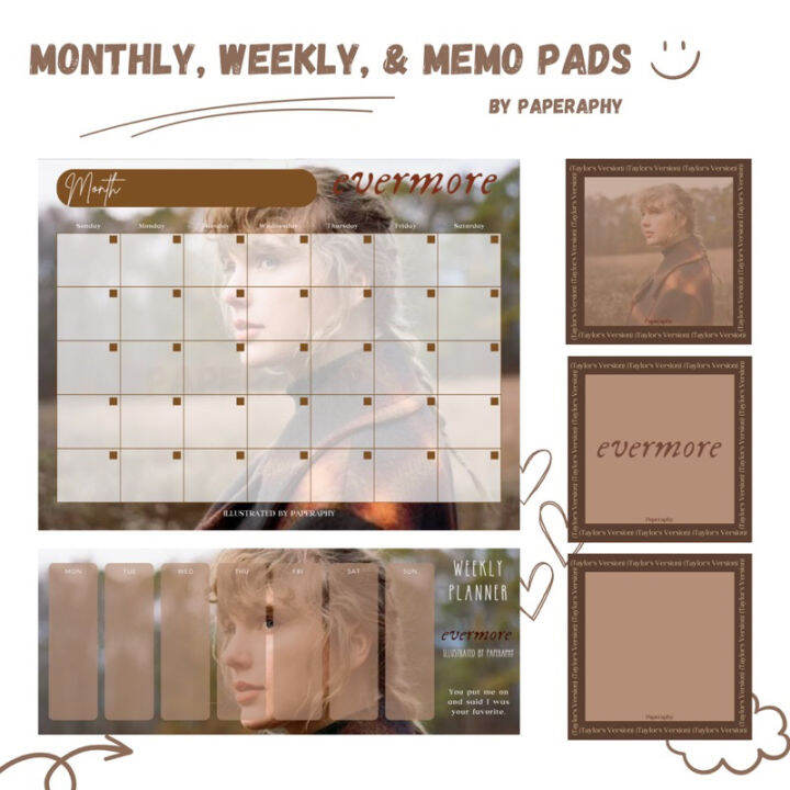 Evermore Taylor Swift Undated Monthly Calendar, Weekly Planner & Memo