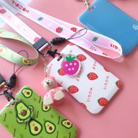 Cartoon Credit Card Holder Cute Fruit Print Nurse Work ID Card Badge Holder Bus Card Holder Lanyard for Keys Cell Phone Rope